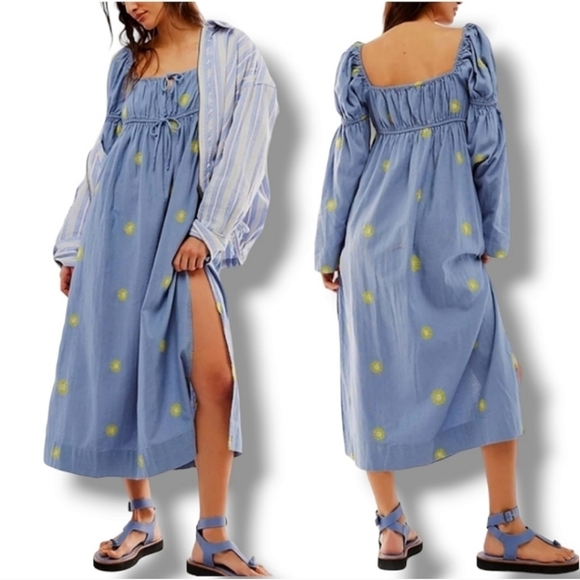 NWOT Free People Emory Embroidered Midi Dress $168  XS - Picture 1 of 9
